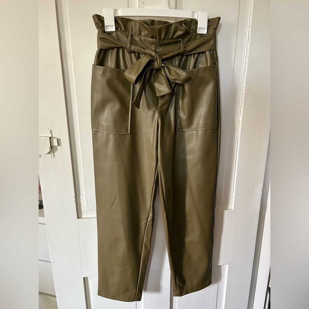 Who What Wear Green High-Waisted Leather Pants